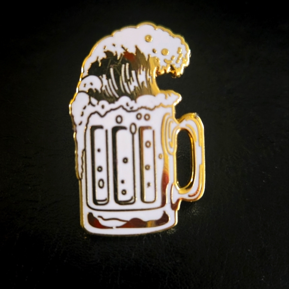 Strike Gently Gold and White Beer Mug Enamel Pin